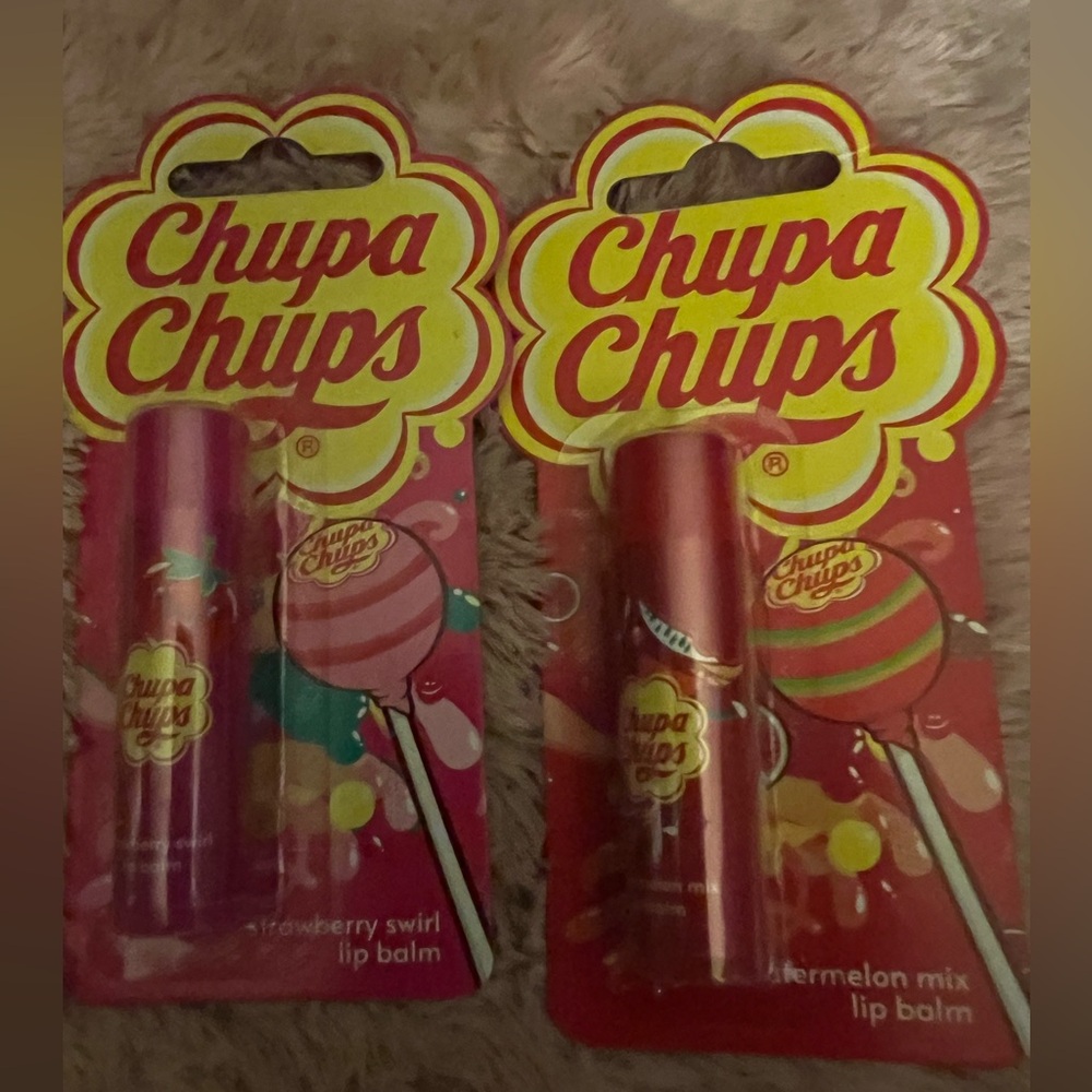 Chupa Chups (2) Pack Lip Balm Watermelon Mix and Strawberry Swirl Scented